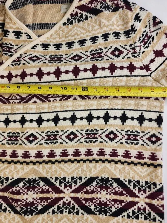 Lucky Brand Aztec Knit Shawl Collar Open Cardigan Sweater Medium M Cotton Blend - Picture 11 of 13